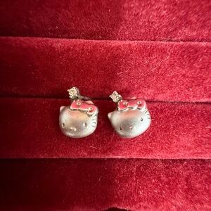 Hello Kitty Sterling Silver Earrings - marked 925/Sanrio pierced w/small crystal